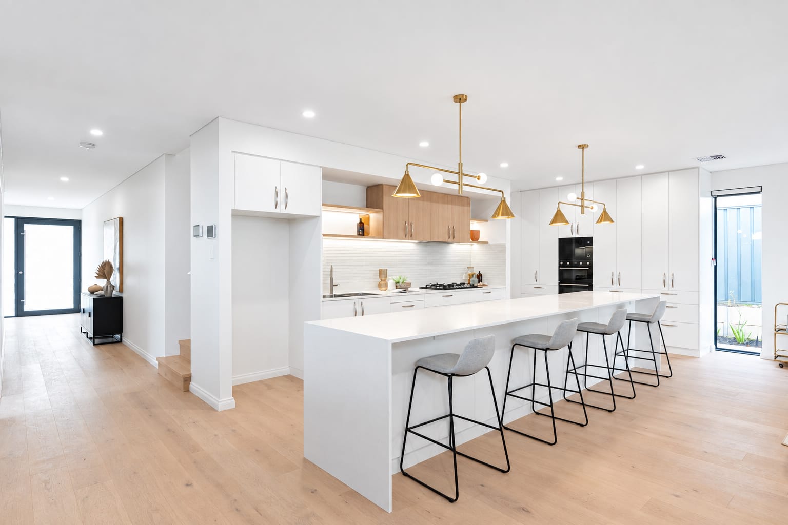 Open-plan kitchen in a completed development