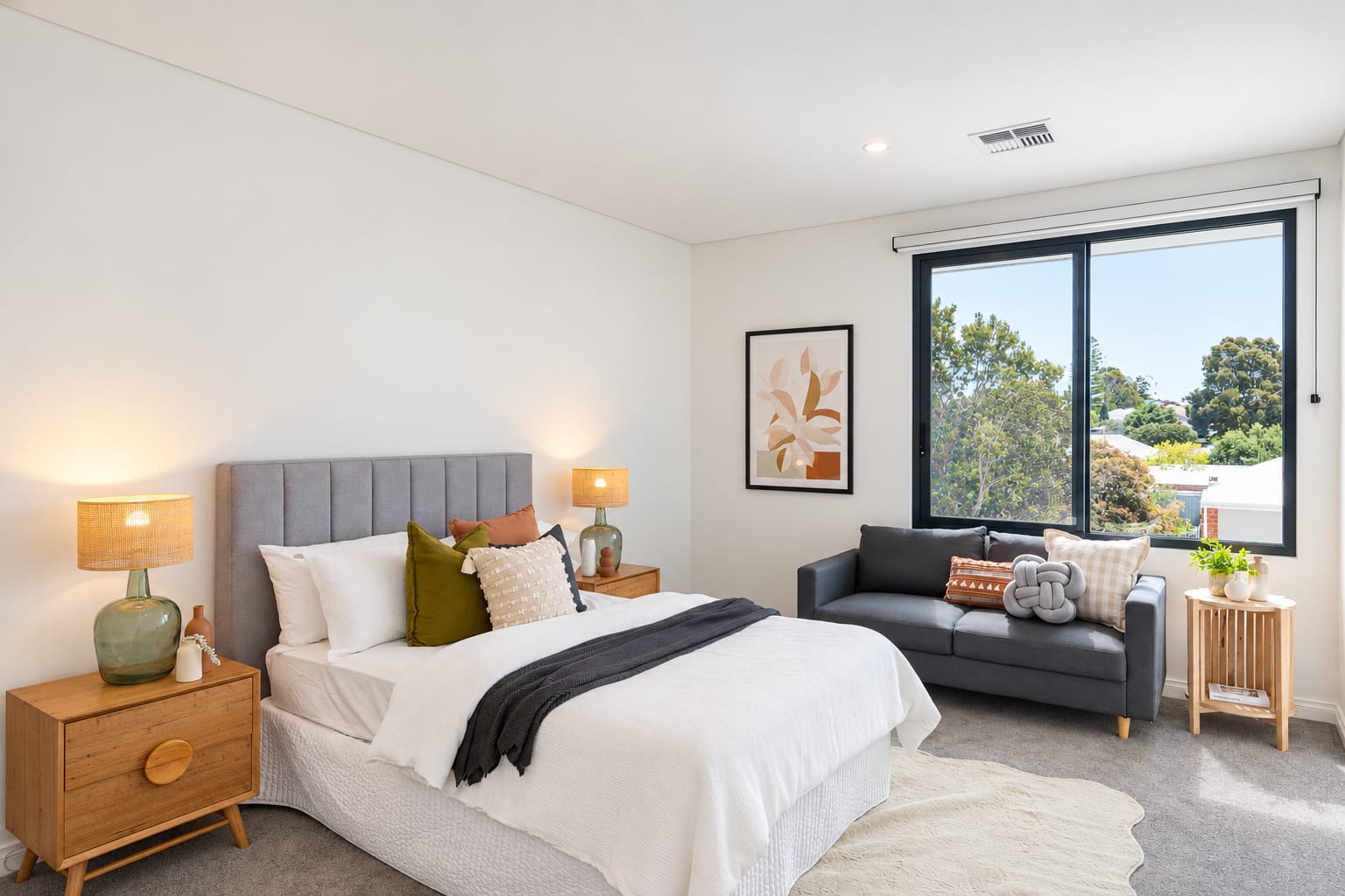 Finished bedroom with built-in storage